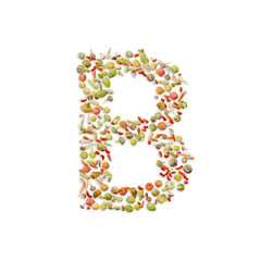 Vegetarian ABC. Vegetables on white background	forming letter B