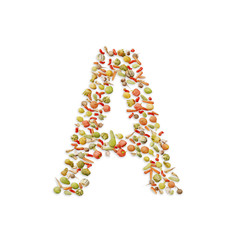 Vegetarian ABC. Vegetables on white background	forming letter  A