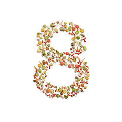 Vegetarian ABC. Vegetables on white background	forming number 8
