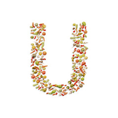 Vegetarian ABC. Vegetables on white background	forming letter U