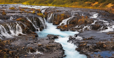 Beautiful Turquoise Bruarfoss Waterfall, Iceland