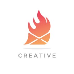 Hot mail logo design illustration.Envelope with fire symbol vector template