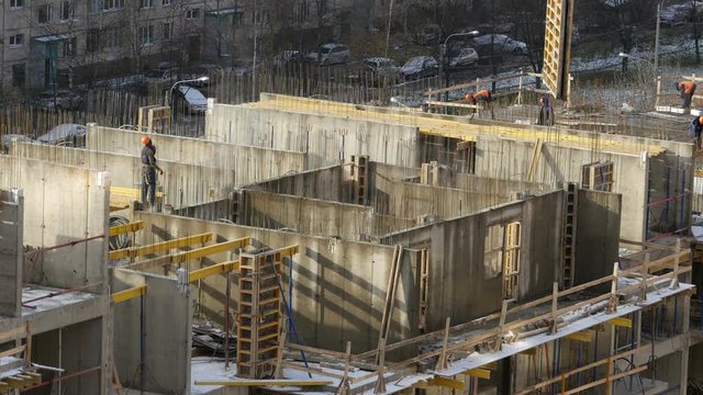construction formwork for walls of the building time lapse, top view