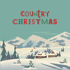 Country Christmas fancy flat color vector poster