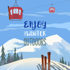 Enjoy winter outdoors retro style vector poster