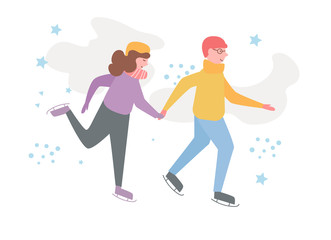 Winter Skating Sport Walk Vector. Cartoon. Isolated art on white background. Flat