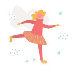 Winter Skating Sport Walk Vector. Cartoon. Isolated art on white background. Flat