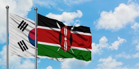 South Korea and Kenya flag waving in the wind against white cloudy blue sky together. Diplomacy concept, international relations.
