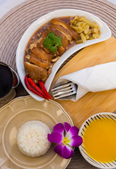 Thai food is Stewed pork leg with rice culture Thai delicious meal for dinner  in the restaurant