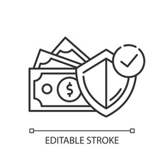 Credit insurance linear icon. Money investment in selfcare. Paying for loan. Life, health insurance. Thin line illustration. Contour symbol. Vector isolated outline drawing. Editable stroke