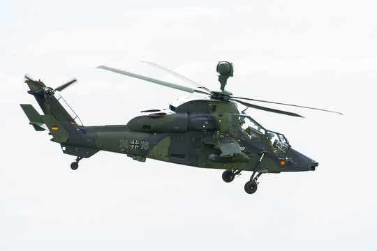 Demonstration flight of attack helicopter Eurocopter Tiger UHT, on April 25, 2018 in Berlin, Germany.
