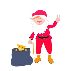Red-haired Santa brought a cat in a bag. Vector illustration.