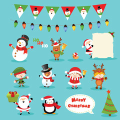 Collection of Christmas Characters with  Design Elements