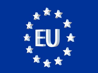 3D Illustration. Official colors of the third standardized version of the Flag of Europe or European Flag. EU symbol. A circle of twelve five-pointed white stars on a blue field.