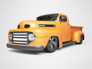 Concept orange pickup electric car 3d rendering on gray background with shadow