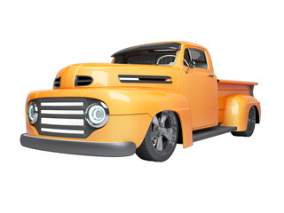 Concept orange pickup electric car 3d rendering on white background no shadow