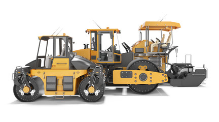 Obraz na płótnie Canvas Concept road construction equipment for laying asphalt 3d rendering on white background with shadow
