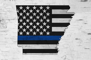 American thin blue line flag on map of Arkansas