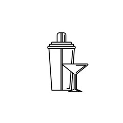 Isolated cocktail glass cup and shaker line design
