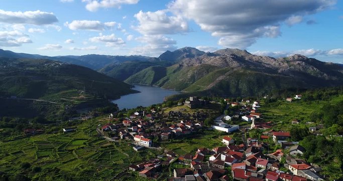 Aerial view of the traditional village of Lindoso, at the Peneda Geres National Park, Portugal