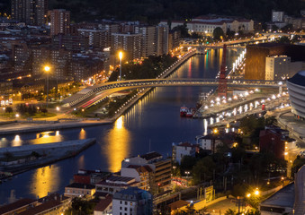 Fototapeta na wymiar Landscape of the city of Bilbao at night.Top view .