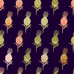Vector seamless background with colorful watercolor illustration of herbs, plants. Can be used for wallpaper, pattern fills, web page, surface textures, textile print, wrapping paper