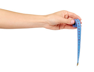 Blue sewing centimeter, ribbon ruler. Measuring tool.