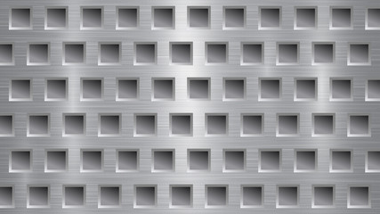 Abstract metal background with square holes in gray colors