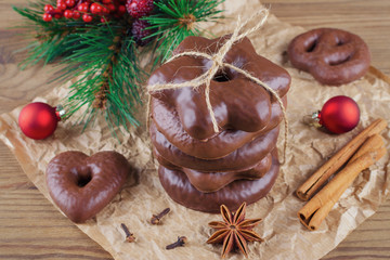 traditional german christmas chocolate cookies lebkuchen with decoration
