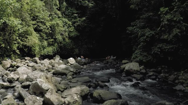 Waterfall in Bali Island tropical mountains 4K Drone flight