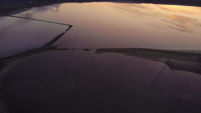 Twilight Flying over Odessa Kuyalnik liman. A mud baths retreat clinic center in Ukraine, known by it's extremely healthy salt mud comparable with Dead Sea by specification