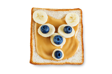 Peanut butter sandwich on a white isolated background