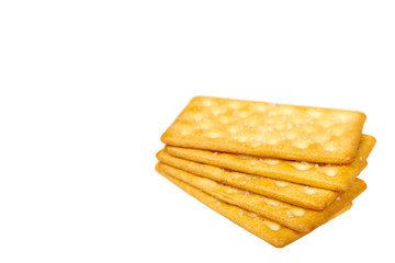 Salty cracker, crispy appetizer, rectangle shape cookie. Isolated.