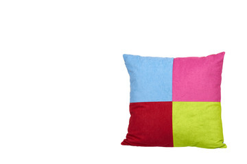 Decorative square pillow, multicolored cloth, soft and puffy.