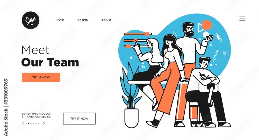 Wall mural presentation slide template or landing page website design. business concept illustrations. modern f