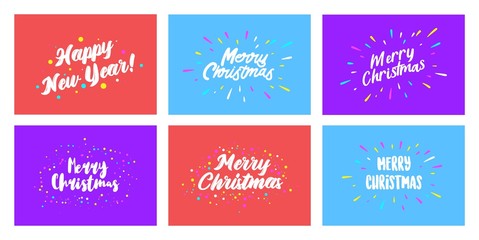 Merry Christmas and Happy New Year 2020 Typography set. Collection of emblems, text design. Usable for banners, greeting cards, gifts etc.