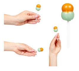 Colored lollipops, caramel candies, set and collection.