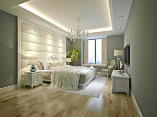 3d render of hotel bedroom