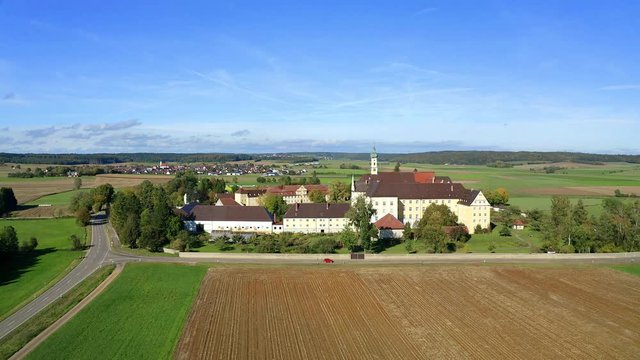 Aeria view , flight at  Monastery M&ouml;dingen, Diocese of Augsburg, Bavaria, Germany, Europe