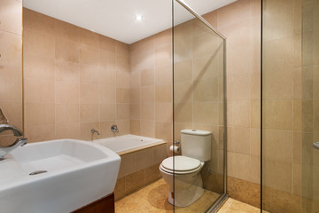 Spacious bathroom, clean, beautiful, luxurious, bright room