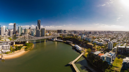 Fototapeta na wymiar BRISBANE, AUSTRALIA - August 24 2019: Brisbane city with CBD and Story Bridge, aerial drone view.