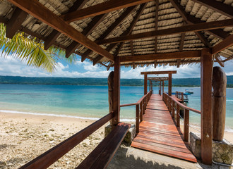 Fototapeta na wymiar Port Vila, Vanuatu - April 6 2019: Jetty of a tropical Hideaway Island, Vanuatu, Port Vila, popular holidaymakers island for snorkeling.