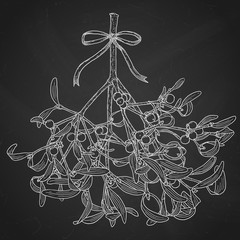 Christmas mistletoe branch chalk illustration