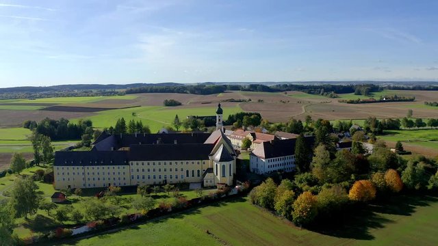 Aeria view , flight at  Monastery M&ouml;dingen, Diocese of Augsburg, Bavaria, Germany, Europe