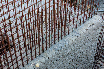 Closeup of the armature. Residential building under construction