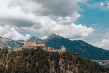 View of a castle from Highline179 bridge in Austria
