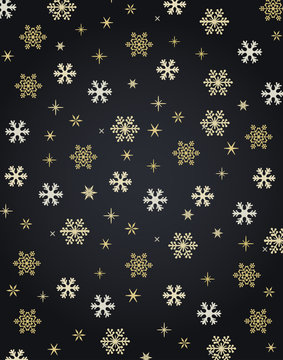 Golden snowflakes Christmas vector background illustration