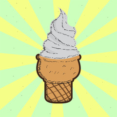 Vintage ice cream cone over a colored background - Vector illustration