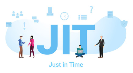 Obraz premium jit just in time concept with big word or text and team people with modern flat style - vector