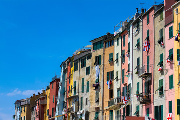 Fototapeta na wymiar details of the houses in the town of Portovenere in Italy. Located on the Ligurian coast in the province of La Spezia.